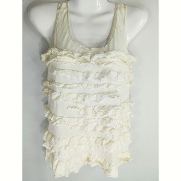 J. Crew Layering Cream Tiered Ruffle Sequin Scoop Neck Tank Top Blouse Size XS - Picture 3 of 10